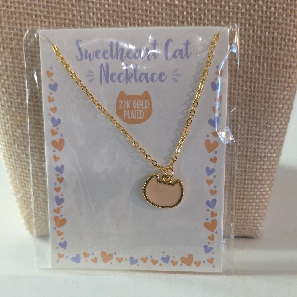 22 K Gold Plated Sweetheart Cat Necklace NWT